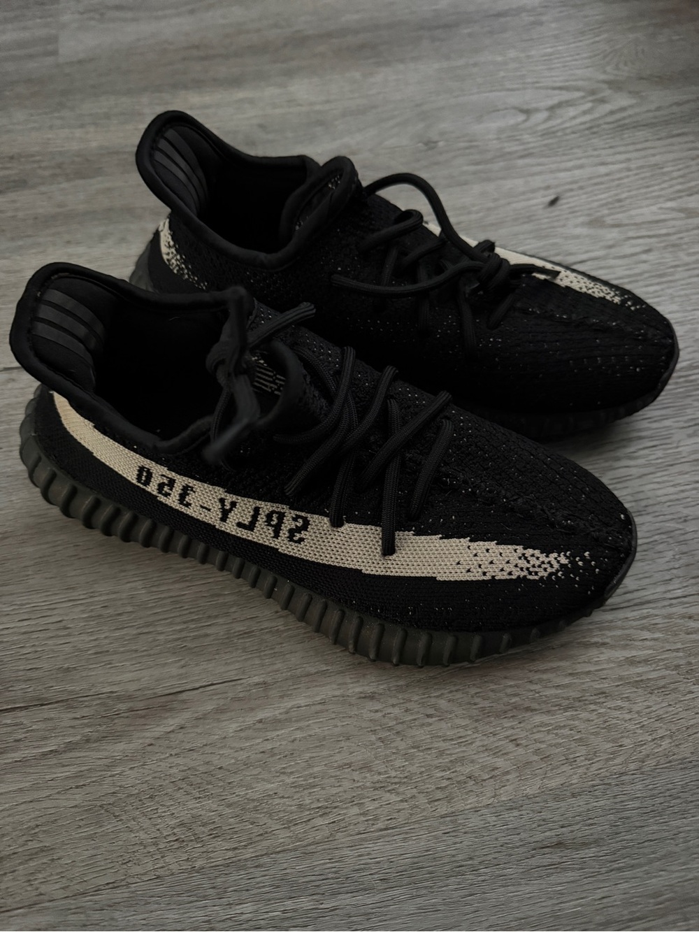 Yeezy Boost 350 V2 Black and Cream Stripe Sneakers